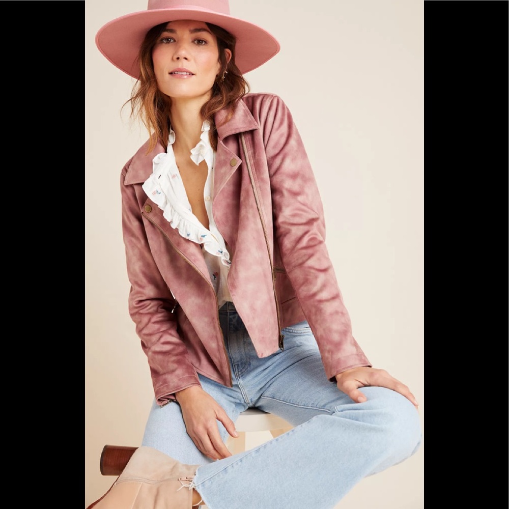NWT Anthropologie Lucie Sueded Tie-Dye Moto Jacket